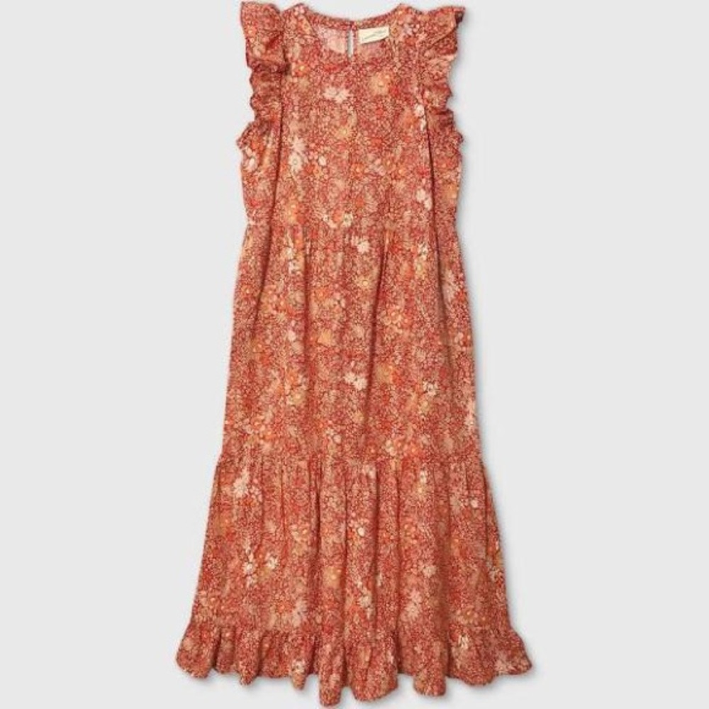 Red Floral Print Ruffle Sleeveless Tiered Dress - Picture 3 of 3